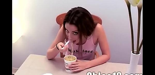 Chloe 18 gets hot and horny as this teen strips down while eating